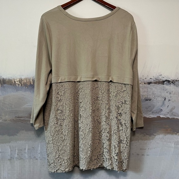 J. JILL Ponte Knit Floral‎ Lace Overlay Tunic Top Womens XL Cottagecore Taupe - Picture 2 of 16